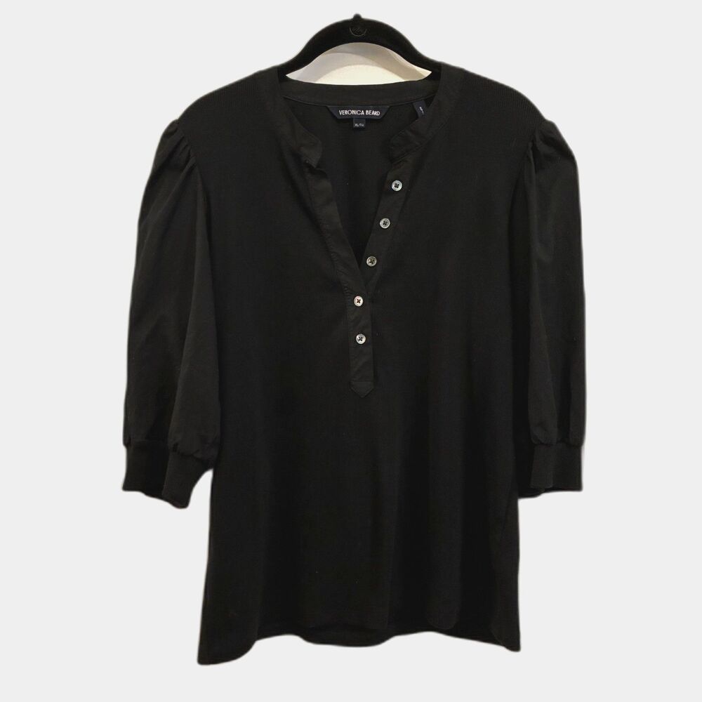 Veronica Beard Black Henley Shirt Top Blouse Women's Size XL - Picture 2 of 10